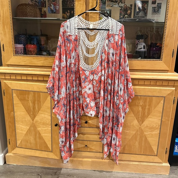 Est. 1946 Women’s plussize Pink/Cream Floral Sheer Swim Coverup Kimono❤️PLUS OS - Picture 2 of 7